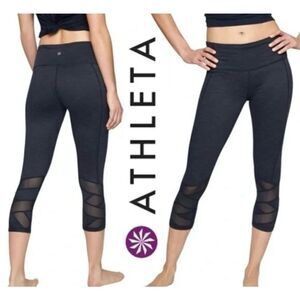 Athleta Jacquard Mantra navy cropped leggings size small